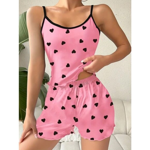 Unbranded Other - 2 Piece Sexy Sleepwear lingerie Pajamas Nightwear PJ's Hearts Pink Women's